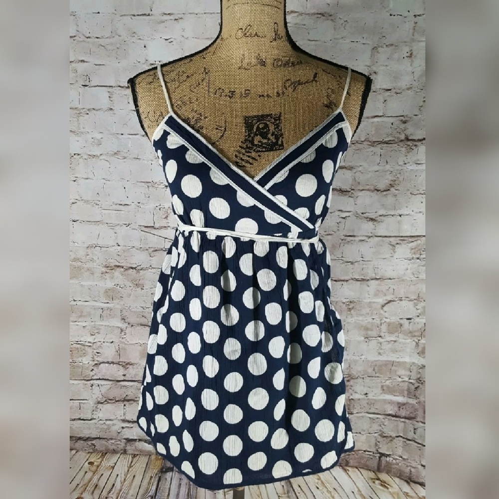 Ben Sherman Cotton Blue Polka Dot Wrap Top Small